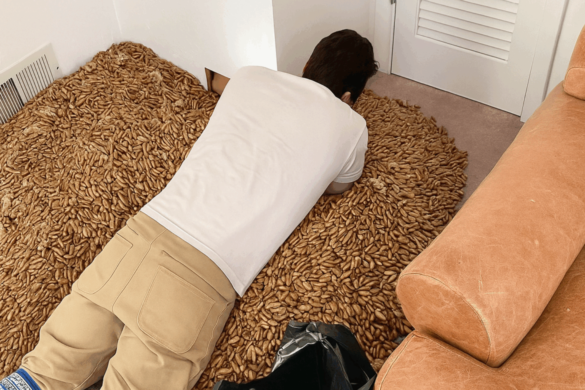 Der Hund knurrte immer wieder die Wand an, bis Vater den Geruch bemerkte und sie abreißen ließ.